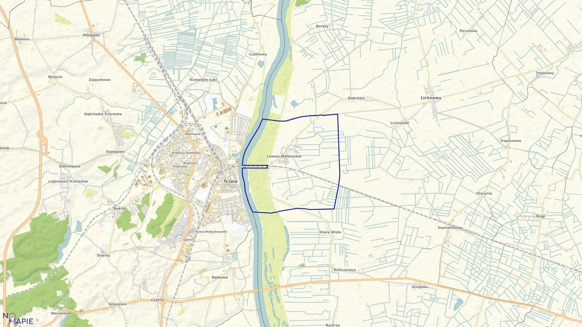 Mapa obrębu Lisewo w gminie Lichnowy