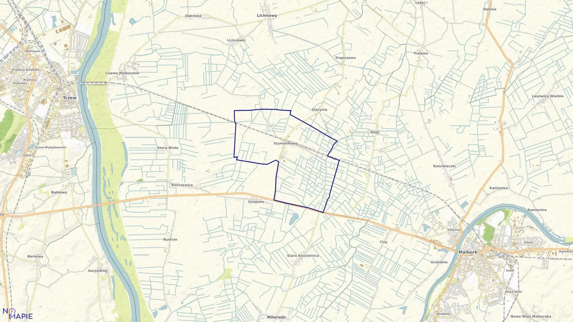 Mapa obrębu Szymankowo w gminie Lichnowy